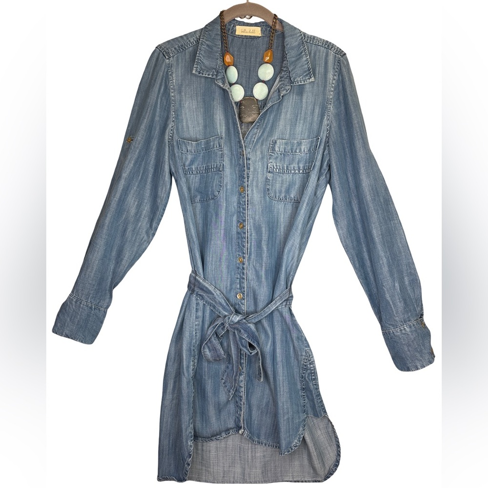 Bella Dahl Soft Denim Shirtdress with Roll Tab Detail Small - Picture 2 of 5